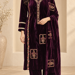 Velvet Embroidered 3-Piece Suit Set