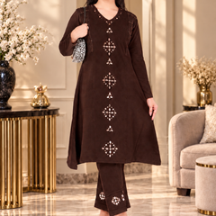 Embroidered Winter A-line Kurta Pant Set
