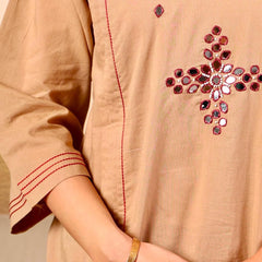 Beige Floral Printed Cotton Suit Set with Dupatta for Women | Elegant Everyday Ethnic Wear