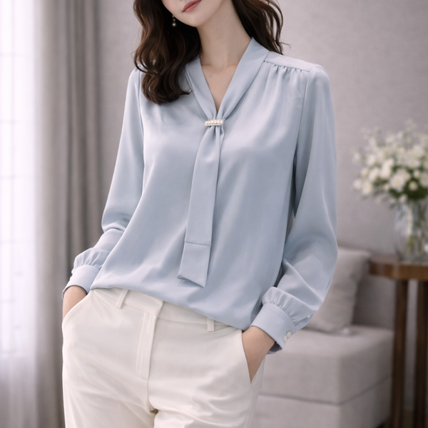Elegant Tie-Neck Satin Blouse