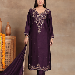 Women’s Rani Pink Embroidered Kurta Pant Set with Dupatta | Festive Ethnic Suit for Women