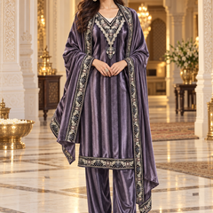 Embroidered Velvet 3-Piece Winter Suit Set with Dupatta
