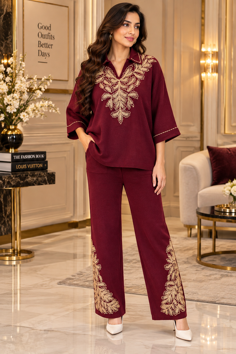 Embroidered Knit Co-ord Set for Women
