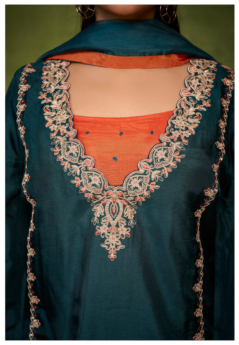 Women’s Embroidered Kurta Palazzo Set with Dupatta