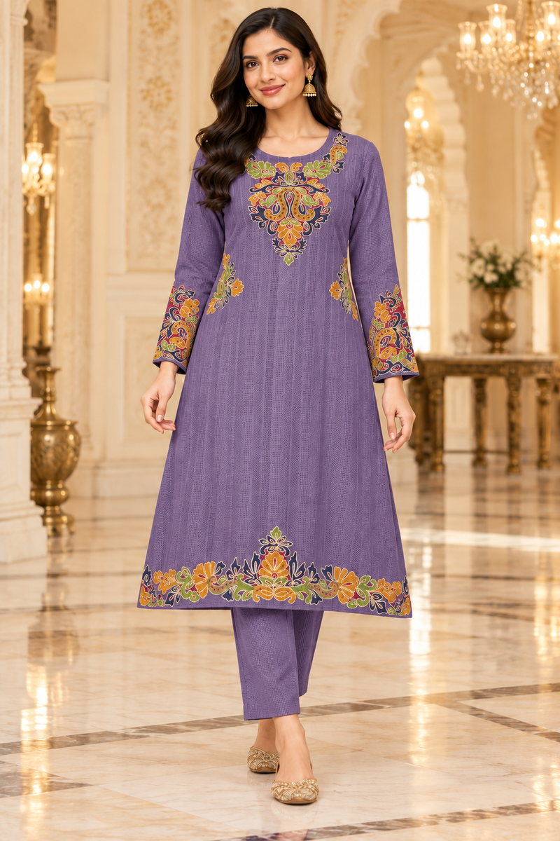 Embroidered A-Line Kurta Set