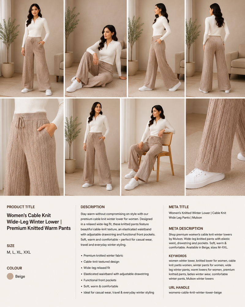 Women’s Cable Knit Wide-Leg Winter Lower | Premium Knitted Warm Pants