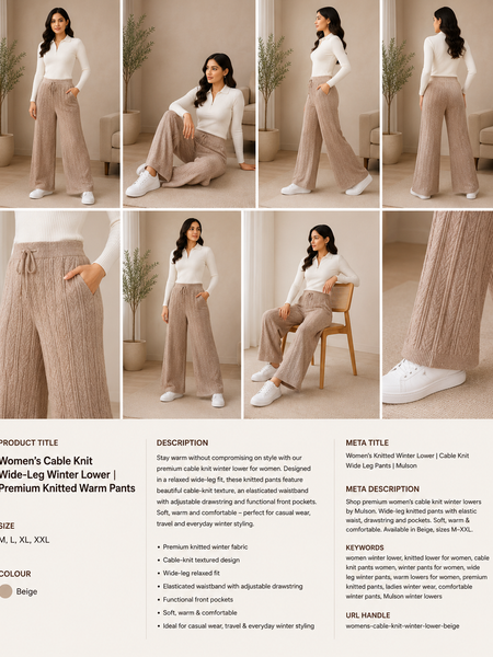 Women’s Cable Knit Wide-Leg Winter Lower | Premium Knitted Warm Pants