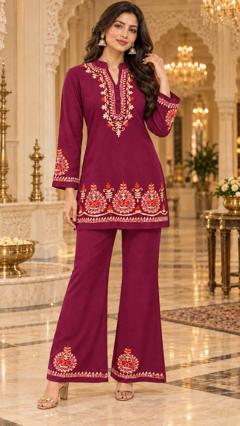 Wollen Embroidered Kurta Palazzo Set