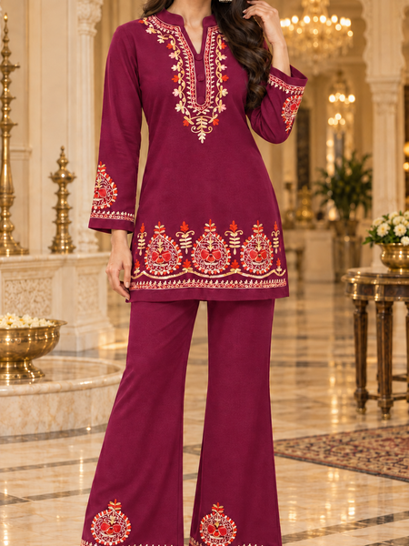 Wollen Embroidered Kurta Palazzo Set