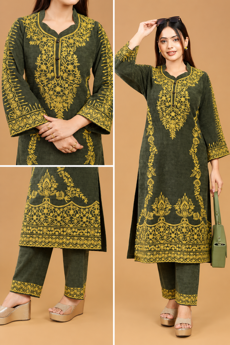 Cotrise Embroidered Winter Kurta Pant Set