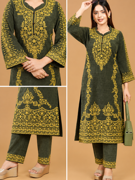 Cotrise Embroidered Winter Kurta Pant Set