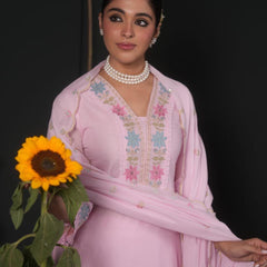Women’s Powder Blue Floral Embroidered Kurta Pant Set with Dupatta | Elegant Ethnic Suit Set
