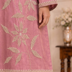 Women’s Dusty Rose Embroidered Kurta Palazzo Set with Dupatta | Elegant Festive Ethnic Wear