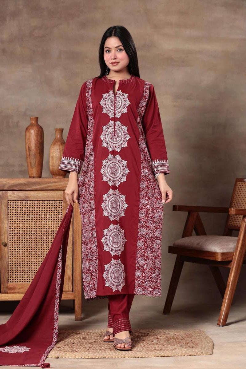 Crimson Heritage Printed Kurta Set with Dupatta