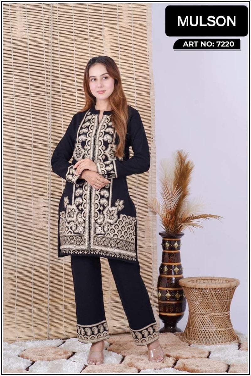 Wrap yourself in refined winter elegance with this premium wool embroidered set. Thoughtfully tailored for comfort and sophistication, this outfit features intricate hand-style embroidery that adds a luxurious ethnic charm. Perfect for graceful winter sty