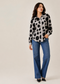 Women’s Grey Black Polka Dot Shirt | Full Sleeve Printed Casual Top for Women