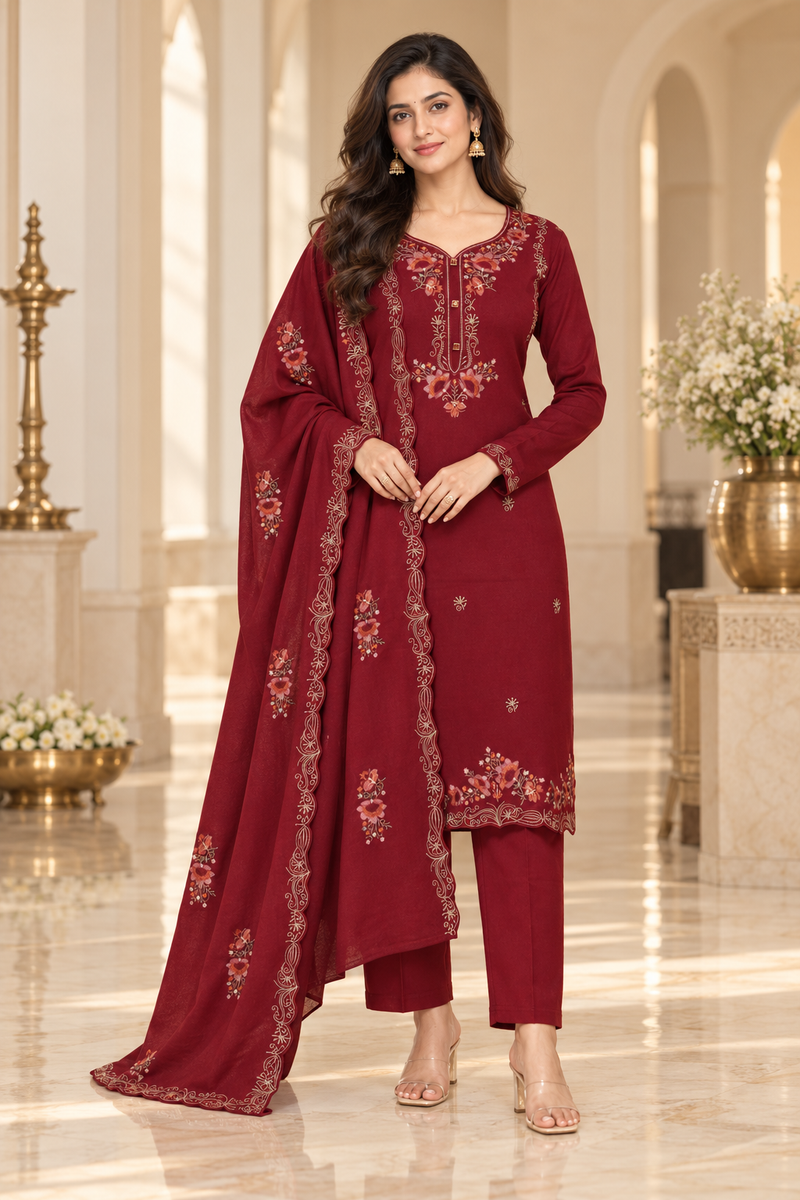 Embroidered Kurta Pant Dupatta Set