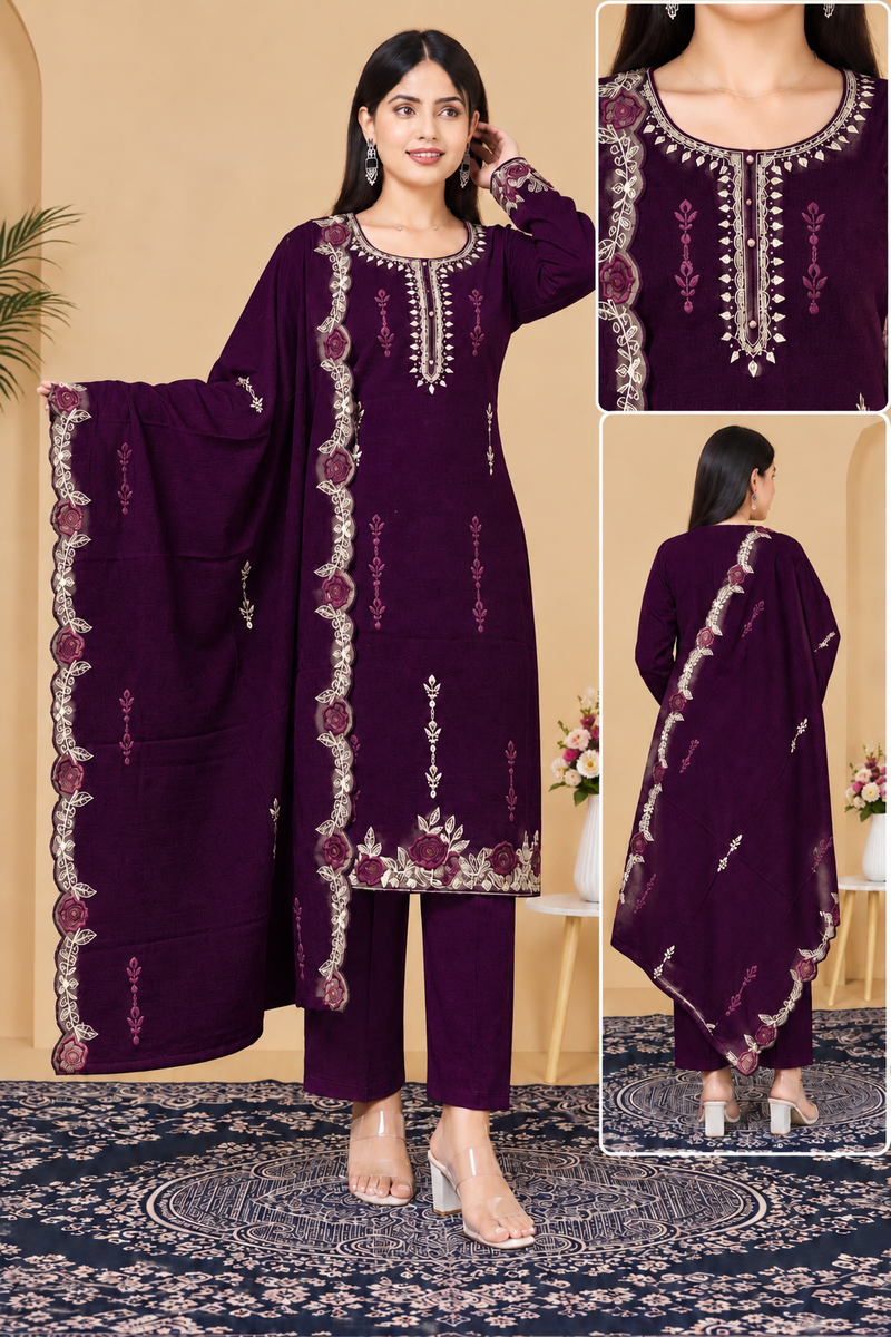 Floral Embroidered Kurta Pant Dupatta Set