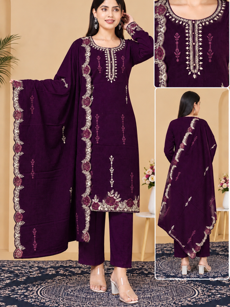 Floral Embroidered Kurta Pant Dupatta Set