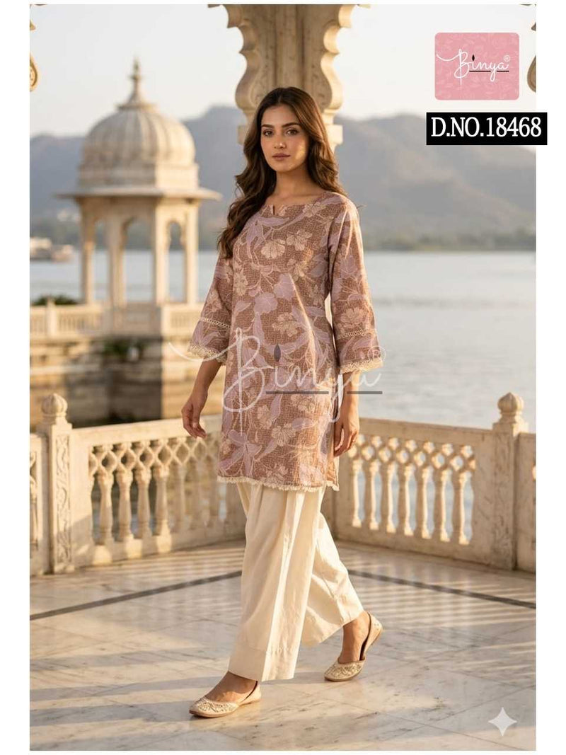 Dusty Pink Embroidered Kurta with Cream Palazzo Set for Women | Elegant Ethnic Wear