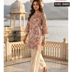 Dusty Pink Embroidered Kurta with Cream Palazzo Set for Women | Elegant Ethnic Wear
