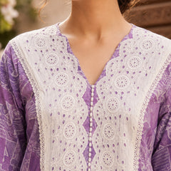 Women’s Lavender Cotton Printed Patiala Suit Set with Lace Work | Ethnic Kurta, Patiala Salwar & Dupatta