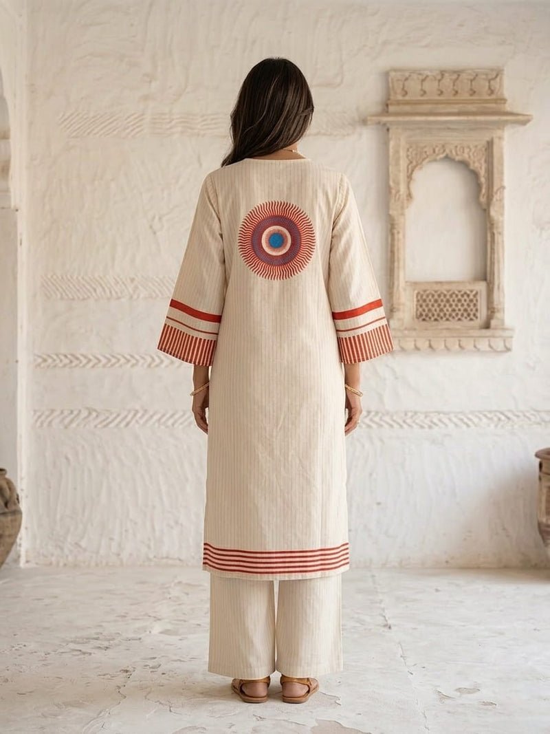 Mulson Ivory Plum Geometric Suit Set