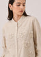 Women’s Beige Floral Embroidered Cotton Shirt | Mandarin Collar Full Sleeve Casual & Office Wear Top