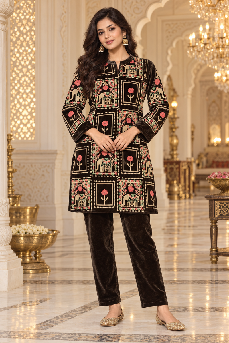 Velvet Elephant Embroidered Co-ord Set