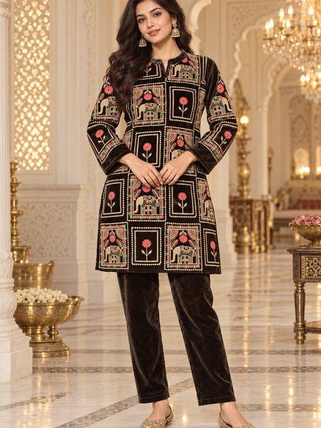 Velvet Elephant Embroidered Co-ord Set