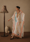 Women’s White Printed Kaftan Dress with Embellished V-Neck | Resort Wear Maxi Kaftan for Women