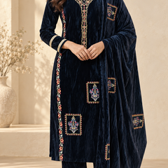 Velvet Embroidered 3-Piece Suit Set