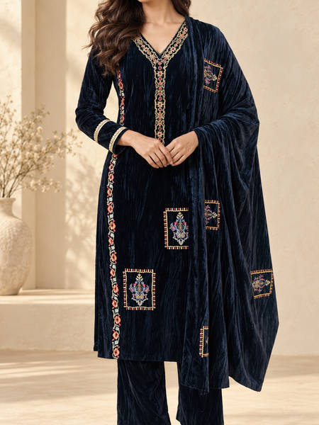 Velvet Embroidered 3-Piece Suit Set