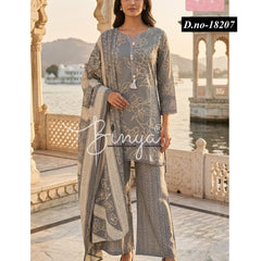 Charcoal Grey Printed Cotton Suit Set with Dupatta for Women | Ethnic Kurta Palazzo Set