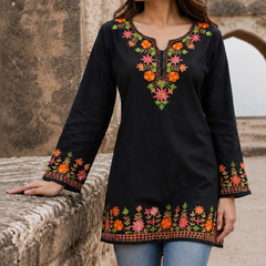 Mehendi Green Floral Embroidered Short Kurti for Women