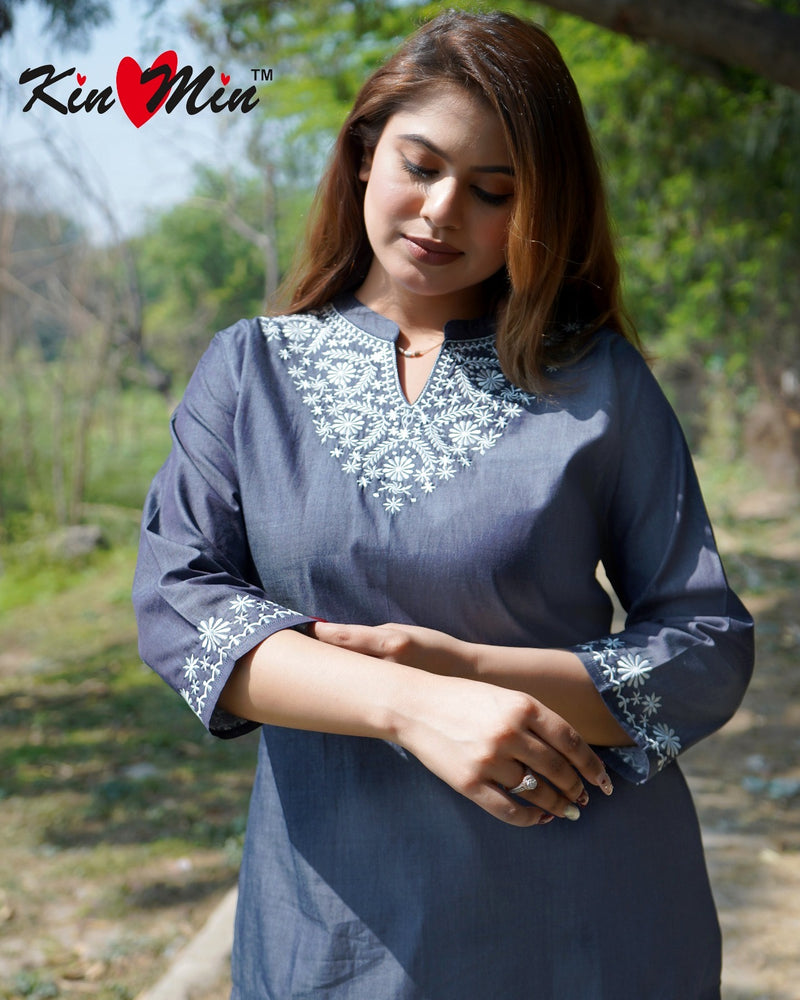 Women’s Embroidered Kurta Pant Set – Elegant Straight Fit Ethnic Wear with Floral Thread Work