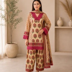 Women’s Beige & Blue Printed Kurta Patiala Set with Dupatta | Ethnic 3-Piece Cotton Suit Set