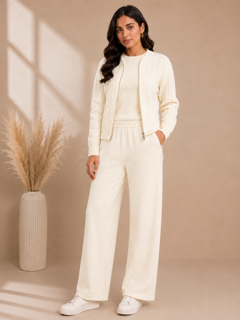 Blush Pink Cable Knit 3-Piece Co-ord Set