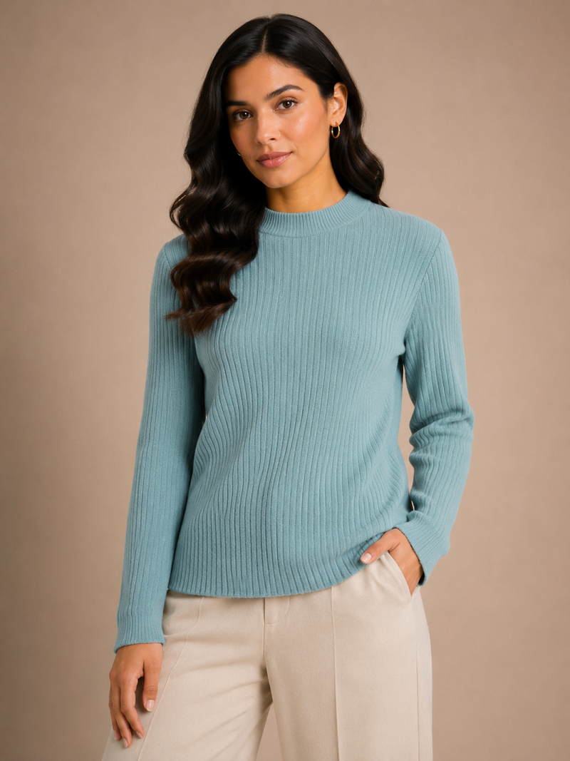 Women’s Chocolate Brown Ribbed Knit Round Neck Sweater