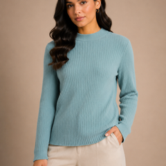 Women’s Chocolate Brown Ribbed Knit Round Neck Sweater