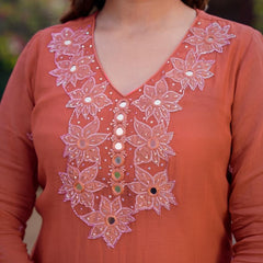 Premium Mul Chanderi Appliqué & Mirror Work Kurta Set with Dupatta