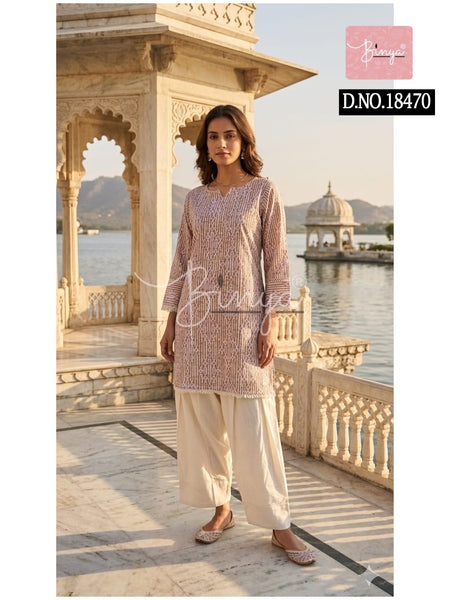 Dusty Pink Embroidered Kurta with Cream Palazzo Set for Women | Elegant Ethnic Wear