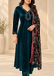 Velvet Embroidered Suit Set with Printed Dupatta