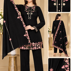 Floral Embroidered 3-Piece Suit Set with Dupatta for Women