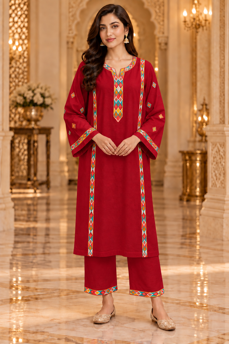 Geometric Embroidered Kurta Pant Chogha Set