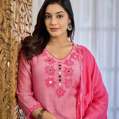 Premium Mul Chanderi Appliqué & Mirror Work Kurta Set with Dupatta