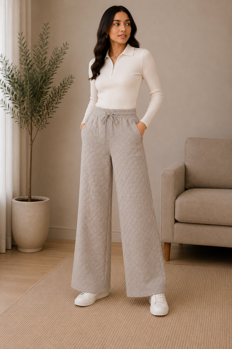 Mulson Diamond Knit Wide-Leg Lounge Pants – Mocha Brown