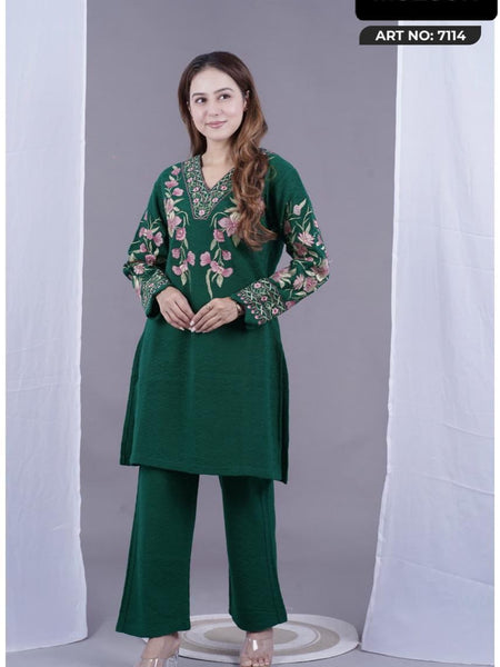 Stay effortlessly elegant with this premium embroidered winter suit in royal plum. Designed with intricate floral thread work on a warm, soft fabric – perfect for everyday comfort and festive charm.