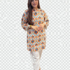 Ivory Brown Printed Kurta with Cream Palazzo Set for Women | Elegant Cotton Ethnic Co-Ord Set