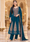 Royal Teal Velvet Mughal Embroidered Anarkali Suit Set